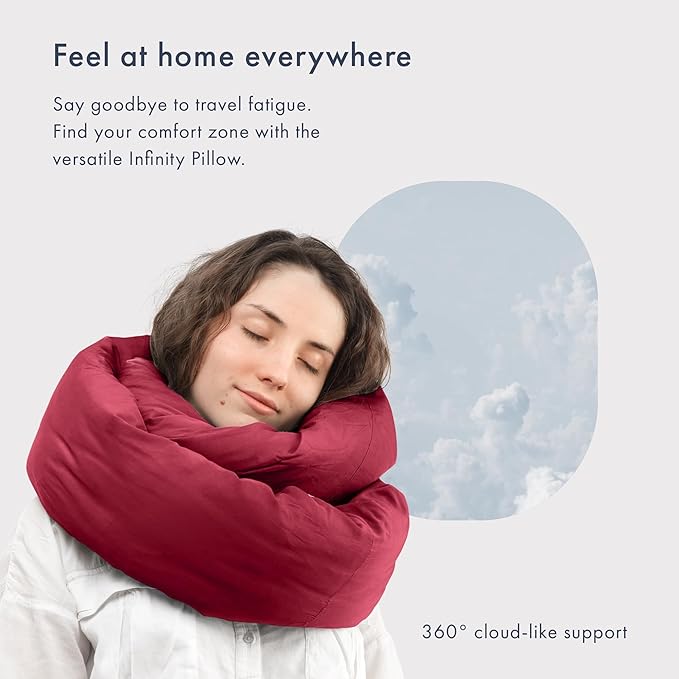 Huzi Infinity Pillow - Travel Neck Pillow - Versatile Soft 360 Support Scarf - Machine Washable - Home Travel Flight Road Trips (Burgundy)