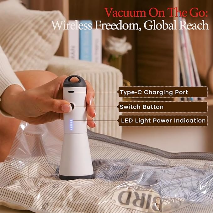 9 Packs Rechargeable Pump Vacuum Bags for Travel Packing, Carry-on Size Vacuum Seal Bags for Luggage and Suitcase Compression, Space Saver for Clothes and Clothing Organization