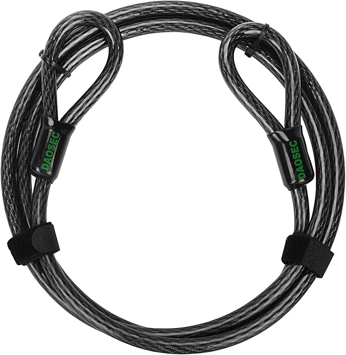 7 ft x 1/2" Heavy Duty Cut-Proof Security Cable | Flexible Vinyl-Coated Braided Steel with Looped Ends | Weatherproof Anti-Theft Locking Cable for Bikes, Gates, Kayaking & Outdoor Equipment