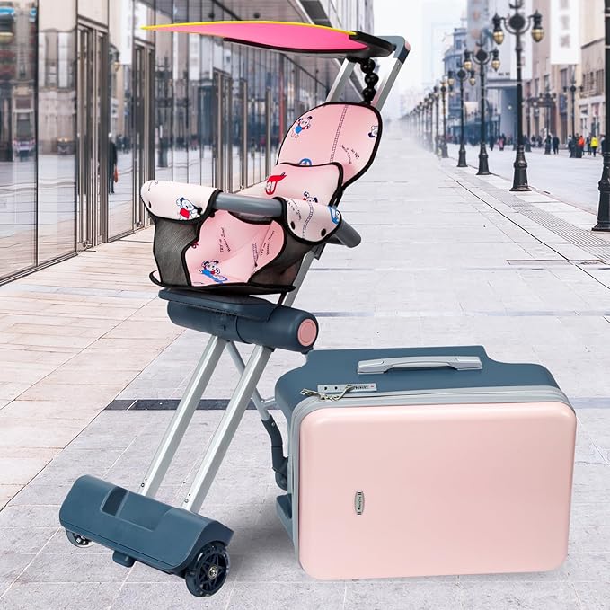 LemoHome Expandable Luggage with Spinner Wheels,Large Suitcases with Child Seat Design,Hard Luggage for Women and Men,20 inch Hardside Carry on Luggage for Travel (Pink)