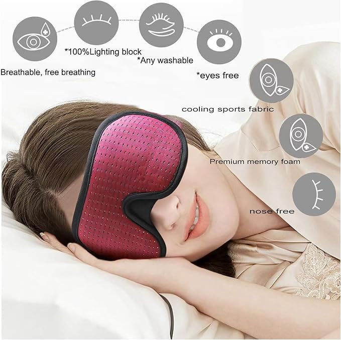 Sleep Mask for Men and Women 3D Contoured Eye Mask Patented Adjustable Light Blocking Night Mask for Sleeping (Red)