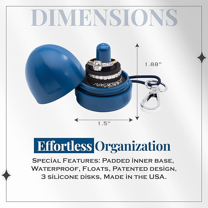 RING THING - Ring Holder Keychain, Jewelry Organizer and Storage, Portable Waterproof Ring Holder, Pill Box Keychain Container, Gym Accessory, and Travel Ring Case (Royal Blue)
