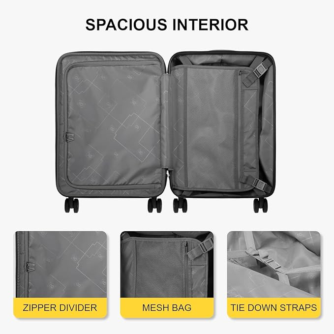 LEVEL8 Grace Carry on Luggage, 20 Inch Expandable Hard Shell Suitcases with Wheels, Abs+Pc Harshell Spinner Luggages with Tsa Lock, Travel Bag for Women Men, Grey