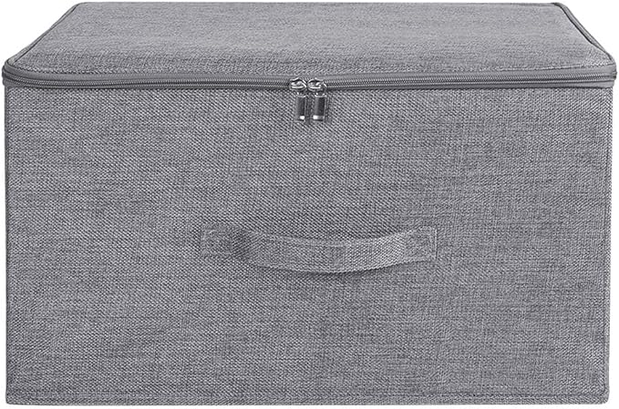 ANMINY Storage Bins with Zipper Lids 36 Qt Lidded Fabric Storage Boxes Baskets Cubes with Handles Collapsible Washable Cotton Linen Closet Shelf Clothes Organizer Containers - Gray, Large