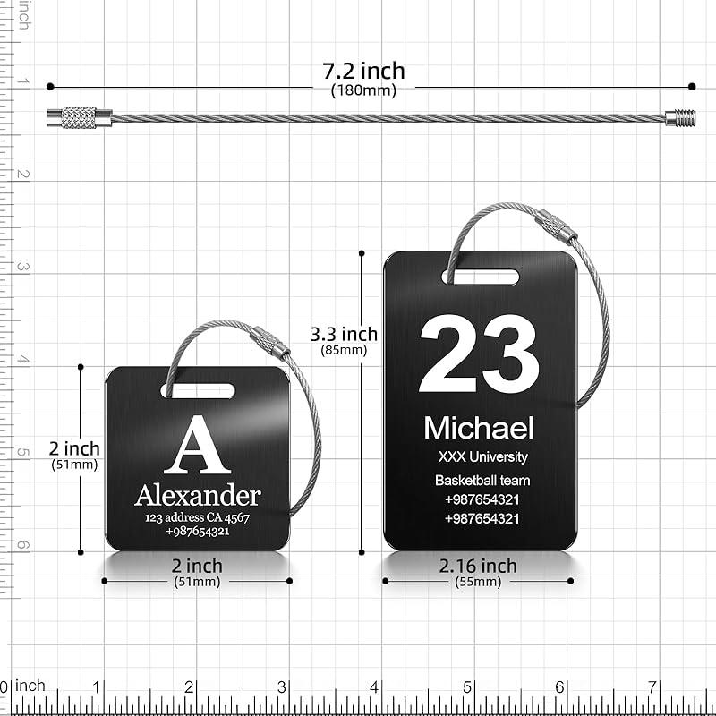 Customized Stainless Steel Luggage Tags: Personalize Your Suitcases, Backpacks, and Bags with Your Text - Custom Initial Text Name ID,Number