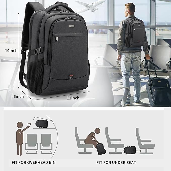 DUSLANG 17 Inch Laptop Backpack for Travel with Backpack Rain Cover College Backpack for Men Laptop Bag with USB Charging Port,Black