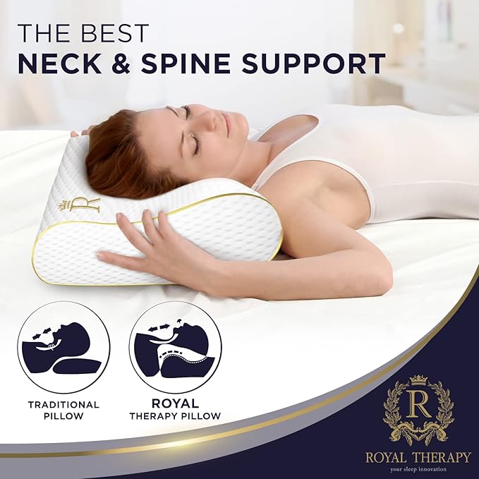 Royal Therapy 2-Pack Queen Memory Foam Pillow, Cervical, Queen Contour, Orthopedic Pillow for Neck Support, Neck Pain, Side Sleepers, CertiPUR-US