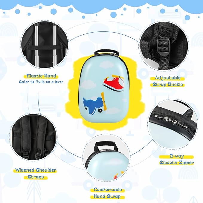 HONEY JOY Kids Luggage, 12" Toddler Backpack & 16" Travel Suitcase with Wheels, Lightweight Toddler Girls Suitcase, Durable ABS Hardshell, 2Pcs Carry On Luggage Set for Boys Girls(Car)