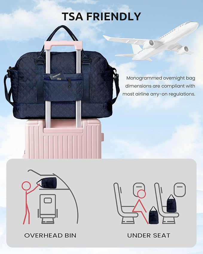Personalized Gifts-Initial Duffle Bag with Shoe Compartment, Personalized Weekender Bag, Monogram Overnight Bag, Letter Travel Bag with Makeup Bag，Birthday Gift for Grandma (Letter O)