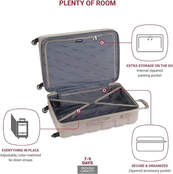 SwissGear 7366 Hardside Expandable Luggage with Spinner Wheels, Sand, Checked-Large 27-Inch