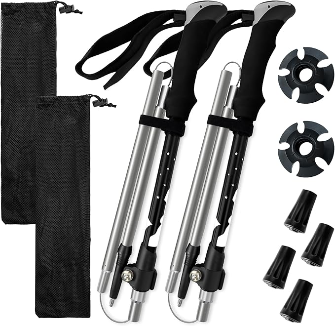 Collapsible Trekking Poles for Hiking - Lightweight Foldable Hiking Poles, 2 Pack Adjustable Aluminum Walking Sticks with for Men, Women, Kids, Seniors, Walking Poles for Backpacking, Camping, Travel