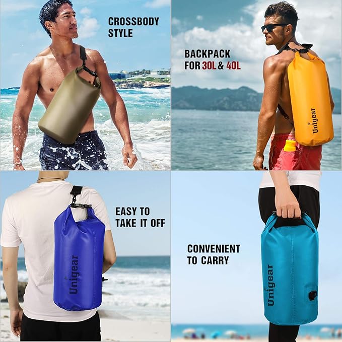 Unigear Dry Bag Waterproof, 2L/5L/10L/20L/30L/40L Floating and Lightweight Bags for Kayaking, Boating, Fishing, Swimming and Camping with Waterproof Phone Case