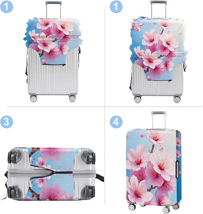 Luggage Cover Washable Suitcase Protector Anti-Scratch,Stretchable Fit for 20-34Inch Luggage Durable Travel Bag Cover with Zipper Closure (Peach blossom, S(fits 20-22inch suitcase))