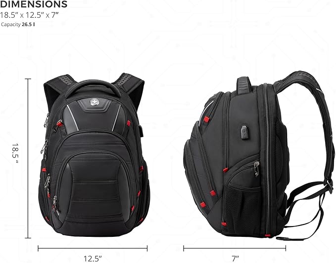 Swissdigital Design Men's Laptop Backpack for College and Business Travel with Integrated USB Charging Port and RFID Protection Fits Laptops up to 15.6 in, Black | J14-BR