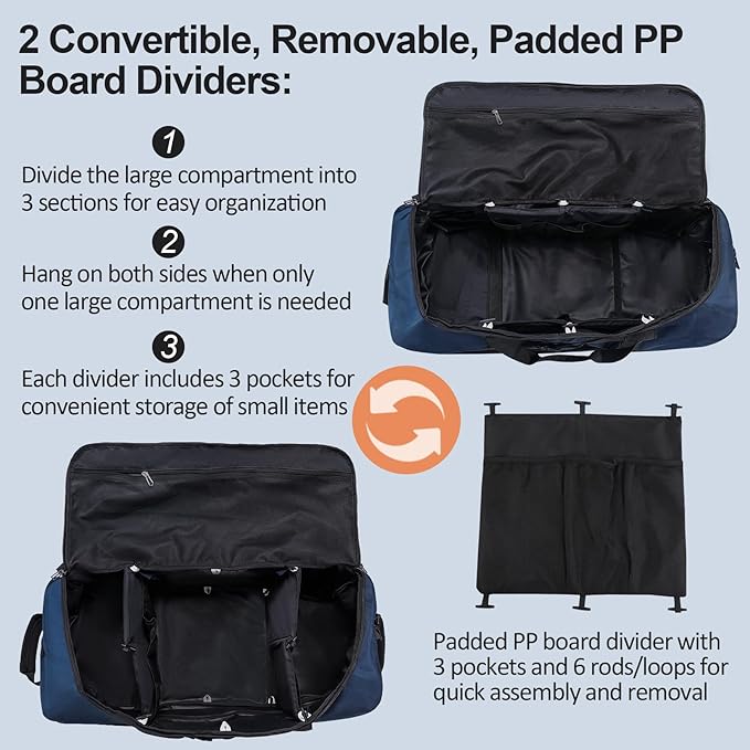 110L/140L Expandable Soft-Sided Foldable Duffle Bag with 2 Rubber Wheels,Packable 32” Rolling Carry-On with Multi-Pockets & Compartments,Navy Blue