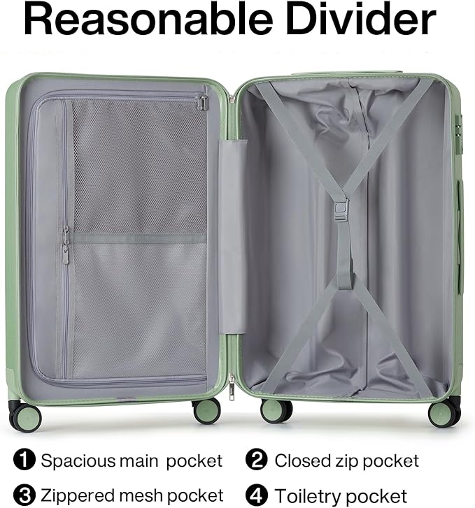 Hanke 24 Inch Luggage Suitcases With Spinner Wheels Lightweight PC Hard Shell Rolling Suitcase With Travel Lock,Checked-Medium 24-Inch(Bamboo Green)