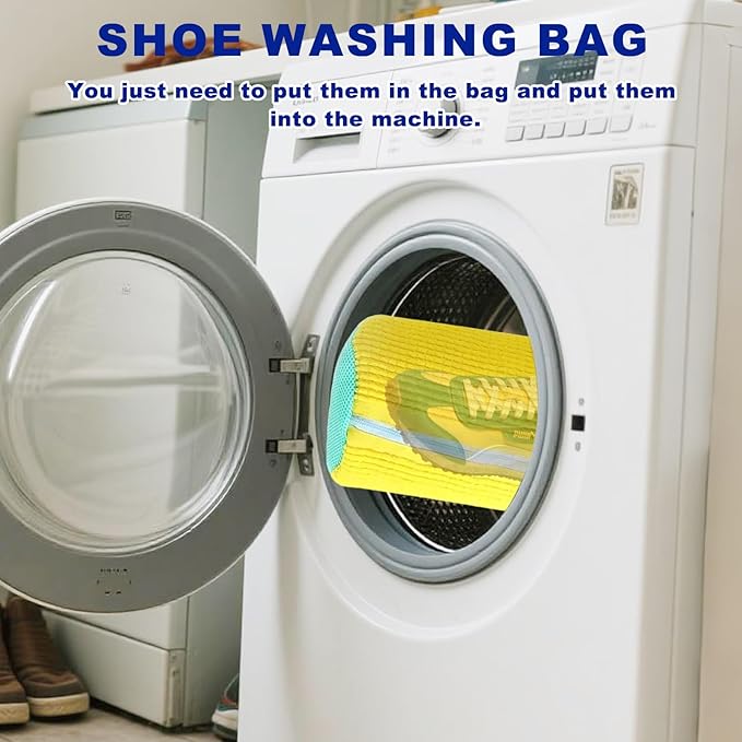 Shoe Washing Machine Bag Reusable Shoe Cleaning Bag for All Types Laundry Shoe Bag for Washer and Dryer (Yellow 2pcs)