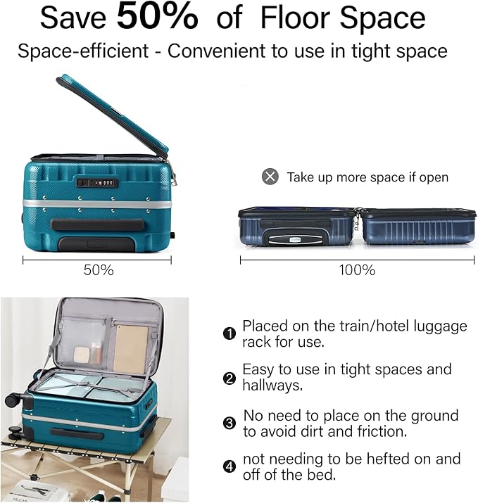 Hanke 24 Inch Checked Luggage PC Hard Case Luggage Top Opening Aluminum Frame Tsa Luggage Suitcases with Wheels for Travel Woman Men, Caribbean Blue.