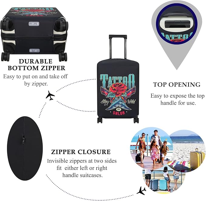 Explore Land Travel Luggage Cover Suitcase Protector Fits 18-22 Inch Case (Blade Rose, S)