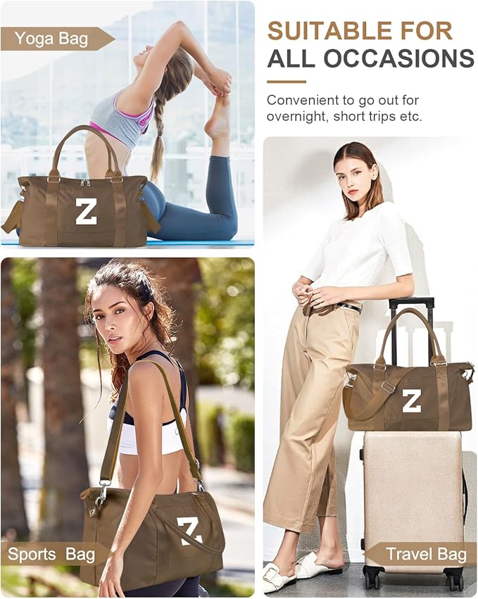 Birthday Graduation Gifts for Daughter,Initial Travel Duffel Bag Sports Gym Bag for Girls Teen Kids Birthday Gifts,Personalized Weekender Bag Carry On Tote Bags Cute Overnight Bag for Women(Brown, Z)