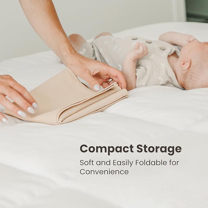 Konssy Faux Leather Baby Changing Mat, Waterproof, Wipeable & Portable Diaper Changing Pad for Travel or Home, Fits Perfectly in Diaper Bag, 30 x 17 inches (Fog Green,Beige)