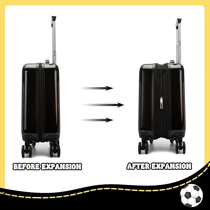 Kids Football Suitcase Set for Boys Hardside Luggage with Spinner Wheels 2 Piece 16inch Toddler Suitcase for Boys Travel Carry on Luggage Airline Approved