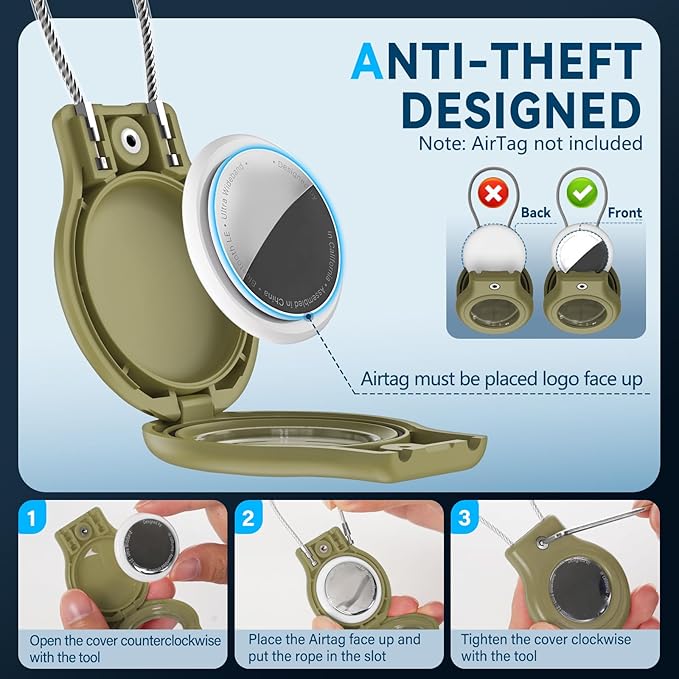 Waterproof Airtag Holder,Airtag Case with Secure Lock,Airtags Keychain for Apple Airtag,Anti-Lost Protective Cover Air tag Accessories for GPS Item Finder Tracker Luggage,Key,Pet,Cat Dog,Cedar Green