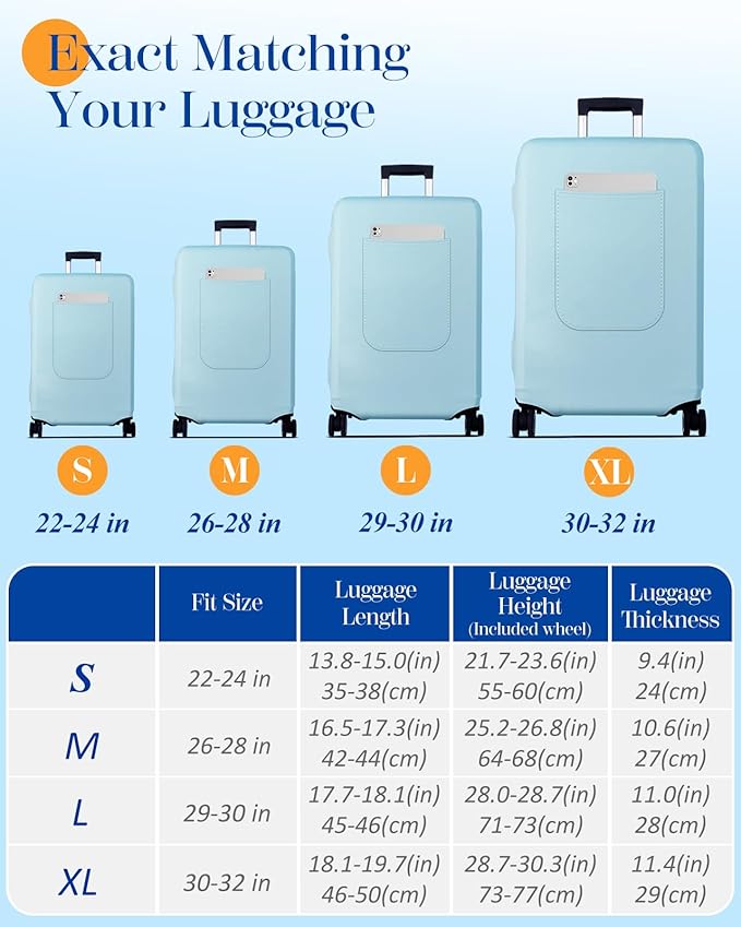 Slohif Luggage Cover for Suitcase Tsa Approved Protector - Luggage Sleeve Suit Case Cover Travel Stretch Large Baggage Case Protective Washable Fit 30-32 Inch Light Blue