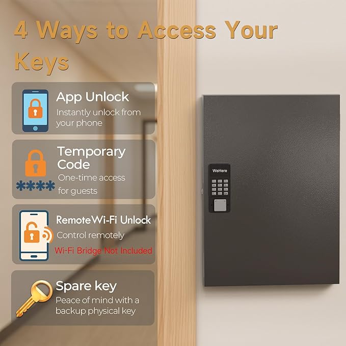 72 Key Lock Box, Key Cabinet Organizer Wall Mount use OTP Technology Unlock,Fixed Password/Bluetooth Unlock,Key Safe Security Storage Lockbox Holder for Valets, Hotels, Car and House
