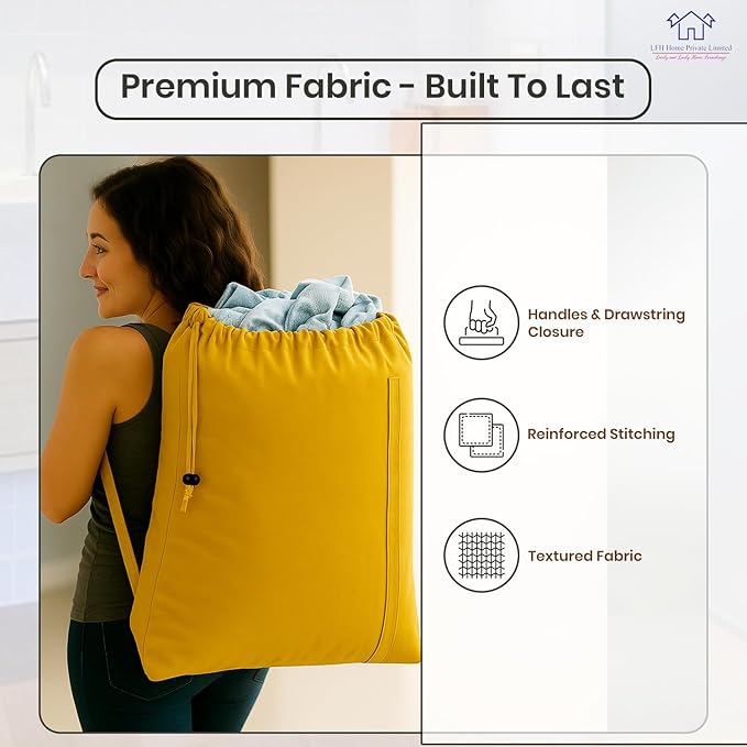 LFH Home Cotton Canvas Large Laundry Bag with Handle, Heavy Duty Drawstring Closure Washable Laundry Bags, School Travel, Home, Hotel, College Dorm, Organizer Sack, Toys Clothes 28x36-Yellow