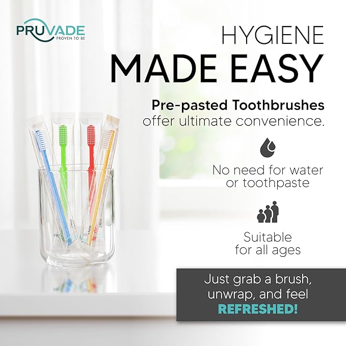 100 Pack Disposable Toothbrushes with Toothpaste Built In - Prepasted Toothbrushes Individually Wrapped - Single Use Waterless Tooth Brush with Soft Bristles for Airbnb, Hotel, Camping, Travel