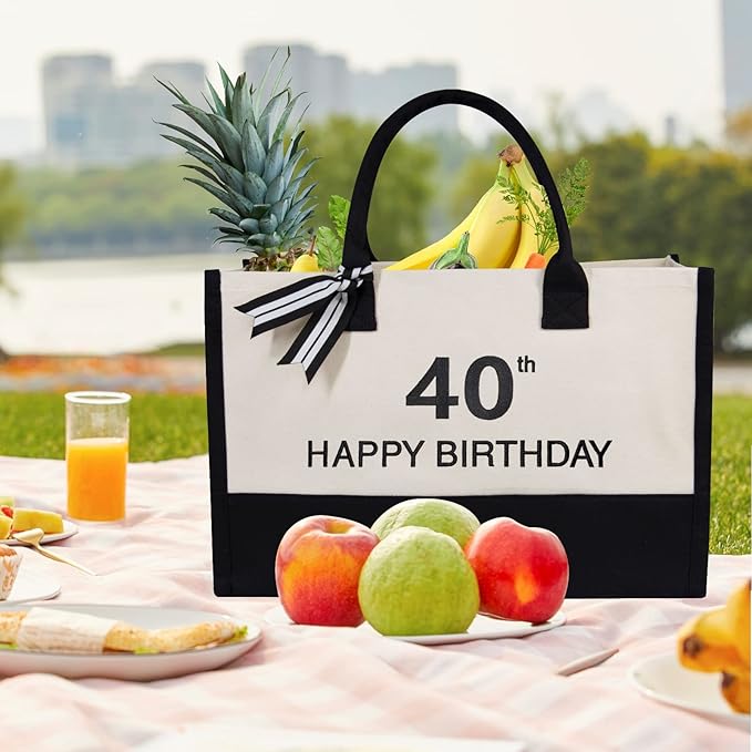 TOPDesign Embroidery Canvas Tote Bag for Women, 40th Birthday Gifts for Her, Wife, Mom, Sister, Daughter, Aunt, Best Friend, Coworker, Turning 40 Years Old Present, Personalized Bag for Beach, Holiday