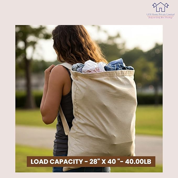 LFH Home Large Premium 100% Cotton Canvas Laundry Bag with Drawstring and Handles Heavy Duty, Multi-Use, and Washable for Home, Travel, College or Storage 24x36 (Pack of 4)-Natural
