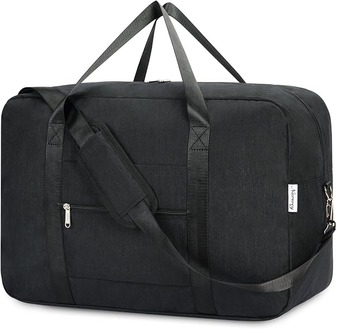 Carry on luaggage 22x14x9 Airlines Approved Foldable Carry on Bag Travel Duffel Packable Duffle Overnight for Women and Men 40L (Black)