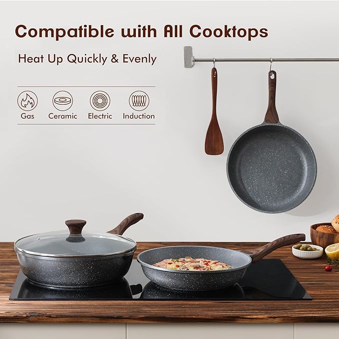 SENSARTE Nonstick Frying Pan Skillet, Swiss Granite Coating Omelette Pan, Healthy Stone Cookware Chef's Pan, PFOA Free (8/9.5/10/11/12.5 Inch) (10 Inch)