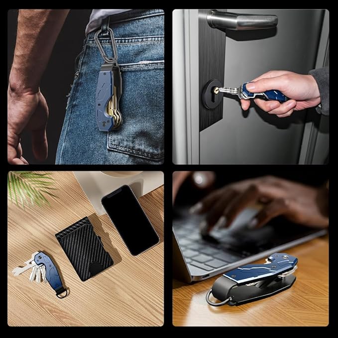 Zeeker Compact Key Organizer Keychain with Built-in Tools – Holds 1-6 Keys, Includes Bottle Opener, Hex Wrench, and Serrated Cutter – Minimalist Key Holder for Men and Women (Blue)