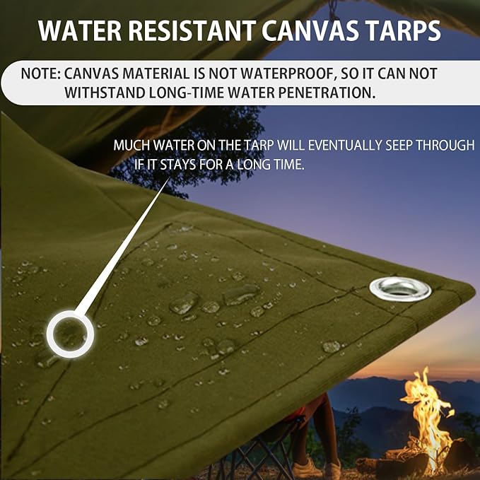 FoundGo Canvas Tarp 6x8ft Heavy Duty Waterproof Tarps with Grommets, UV Resistant, 22 Mil Tarpaulin,14 oz Durable Cloth Covers for Car, Roof, Boat, Camp, Canopy, Woodpile with Ropes-Moss