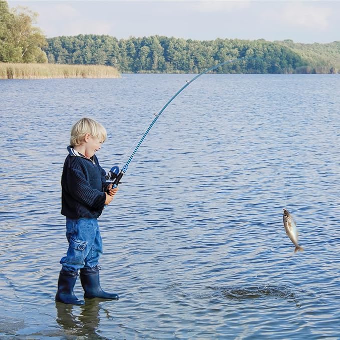 LEOFISHING Portable Kids Fishing Rod Set 2Pack Telescopic Fishing Poles for Boys and Girls Fishing Rod and Reel Combos with Full Kits Fishing Net and Bucket for Toddler Youth