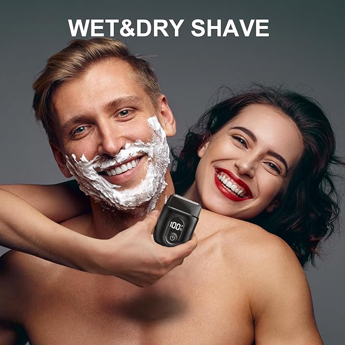 Electric Foil Shavers for Men: Mini Electric Razor with Big LED Display & 3 Floating Blades - IPX7 Waterproof Wet Dry Face Razor, USB Type C (Black Dark)
