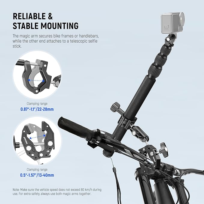 NEEWER Motorcycle Camera Mount Kit, Bicycle Handlebar Invisible Selfie Stick with Dual Ball Heads, Super Clamps, Action Camera Adapter Compatible with GoPro Insta360 DJI AKASO Action Cameras, GP-30