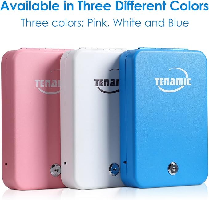Tenamic Pistol Safe, Portable Travel Gun Safe, Solid Steel Handgun Lock Box for Home, Gun Safes for Car, White