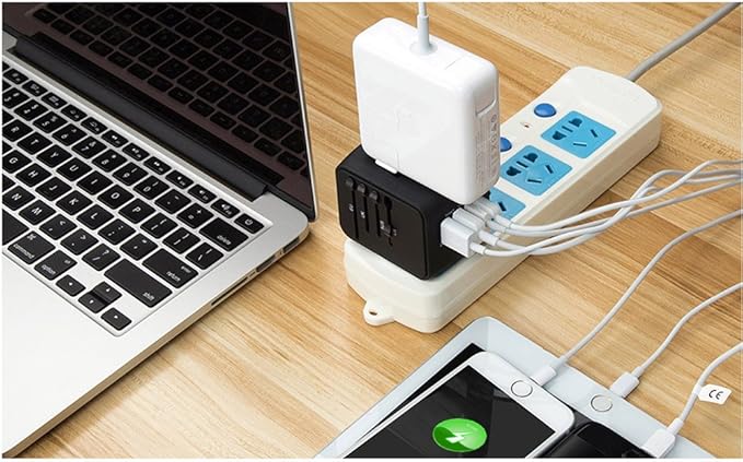 Universal International Travel Power Adapter W/High Speed 2.4A USB, 3.0A Type-C Wall Charger, European Adapter, Worldwide AC Outlet Plugs Adapters for Europe, UK, US, AU, Asia-Black