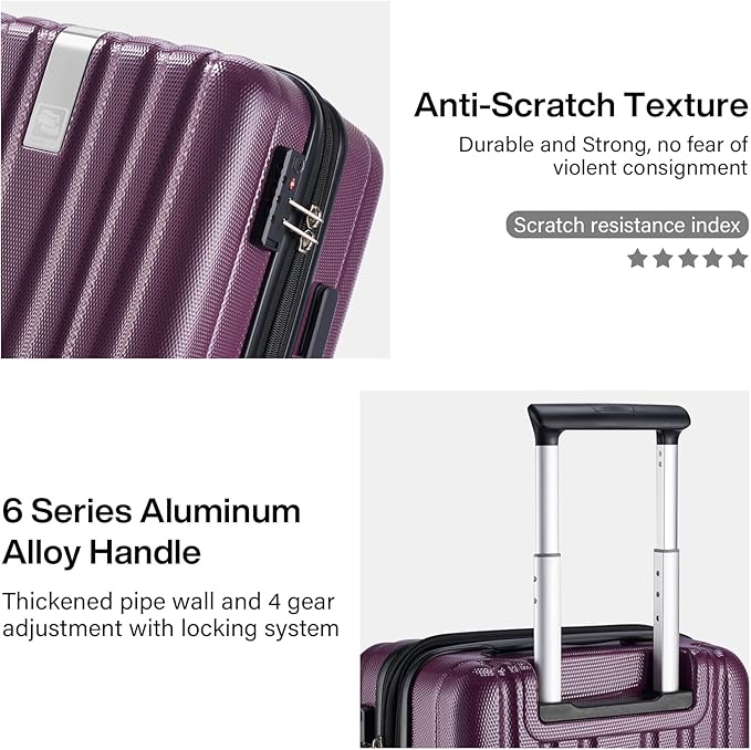 Hanke Expandable Hardshell Luggage Sets 3 piece Carry On Luggage with Wheels Suitcases Lightweight Checked Tsa Luggage Rolling Large Suitcase Travel Luggage Bag Woman Men 20/24/29 Inch(Purple)