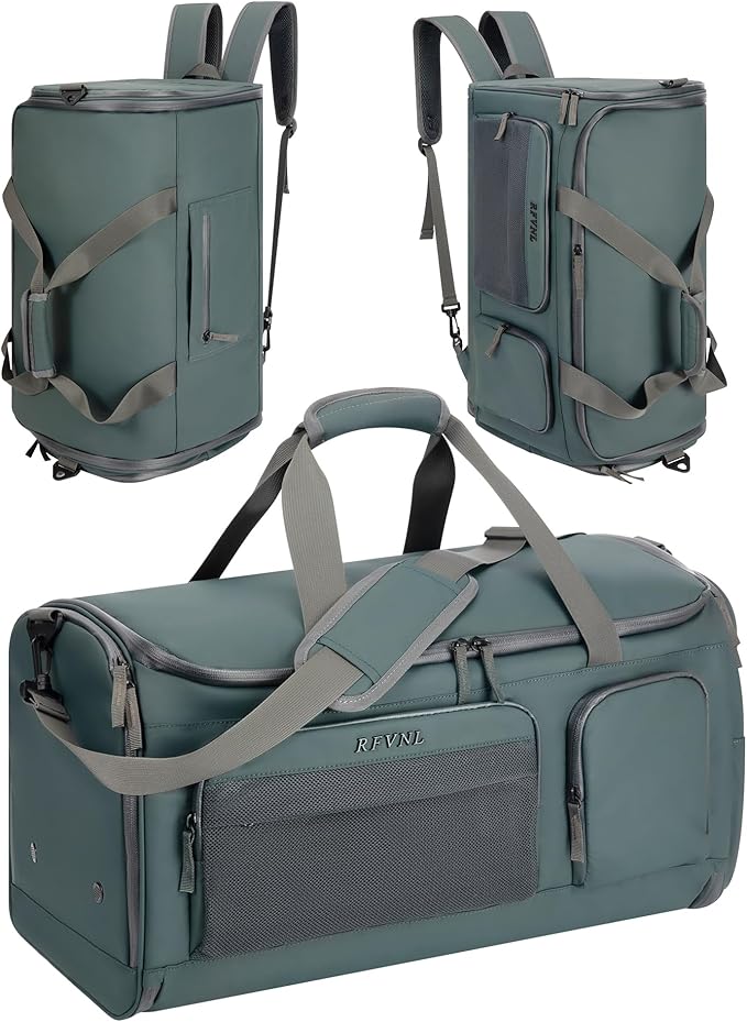 Large 3 In 1 Waterproof Garment Duffle Bags for Travel with Shoe Compartment, Mens Carry On Convertible Garment Bags for Travel Combo with Wet Compartment, Suit Bag Travel for Men and Women (green)