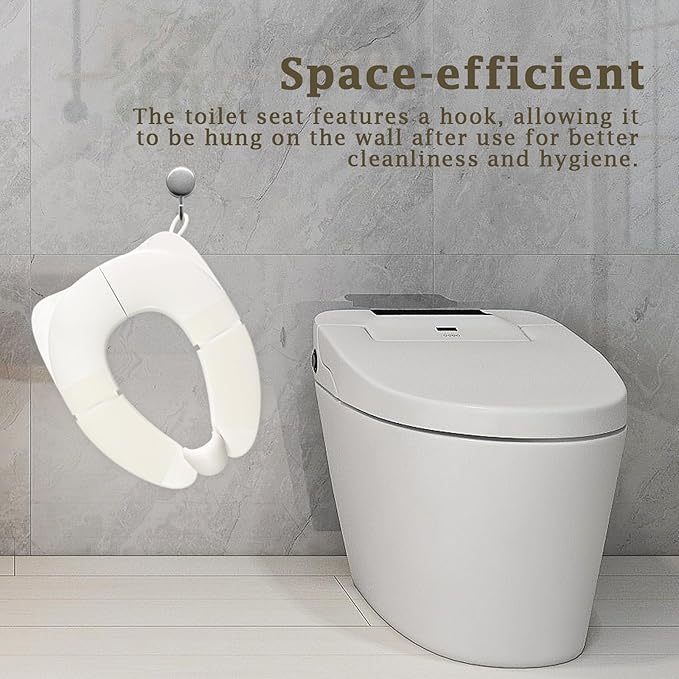 Portable Toilet Seat for Kids, Foldable Universal Fit Potty Training Seat with Anti-Slip Base & Splash Guard Travel Toilet Seat with Storage Bag, Easy Clean-White