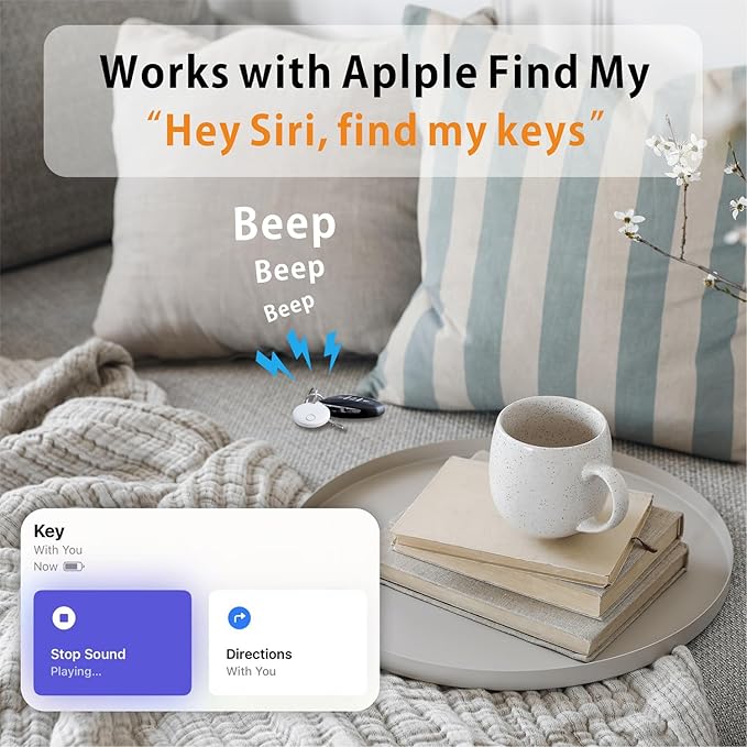 Air Tracker 4 Pack, Smart Bluetooth Tracker Works with Apple Find My (iOS Only), Item Finder Locator for Keys, Luggage, Backpack, IP67 Waterproof, White