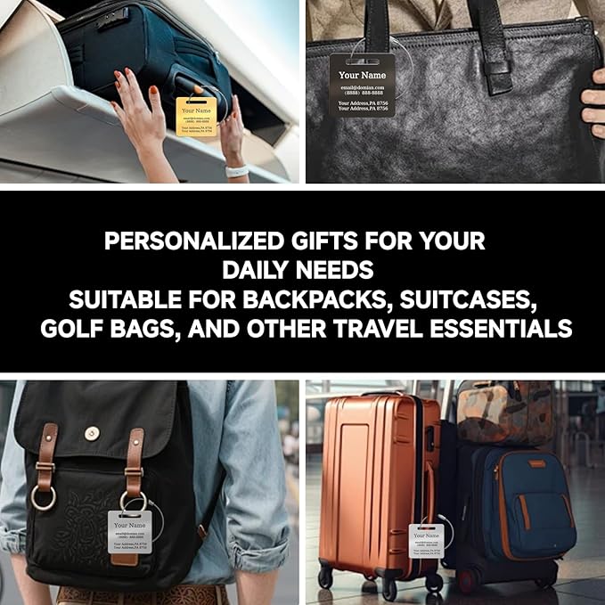 （2-Pack） Stainless Steel Custom Luggage Tags - Laser Engraved Personalized Travel Tags - Custom Name Identification Tags: for Suitcases, Backpacks, Bags and More (Silver)