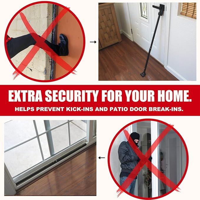 SECURITYMAN 2-in-1 Door Security Bar & Sliding Door Security Bar - Door Jammer Constructed of High Grade Iron - Black Door Stoppers Security Bar