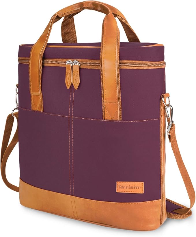 Tirrinia Insulated Wine Gift carrier - 3 Bottle Travel Padded Wine Carry Cooler Tote Bag with Handle and Adjustable Shoulder Strap, Purple