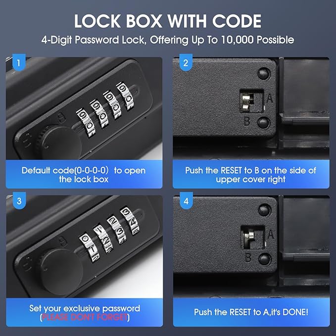 Beach Lock Box,Travel Safe Lock Box with Removable Chain,Locking Boxes with Code,Portable Lockbox for Travel Safe,Personal Items,Beach,Gym,Hotel,Dorm,Black